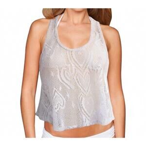 NEW BEACH HABITAT heart crochet crop top in white